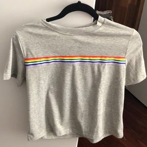grey rainbow striped tee